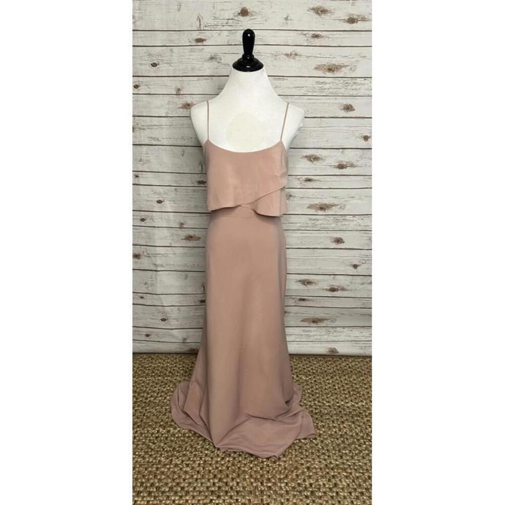 Jenny Yoo buff 'Blake' spaghetti strap flutter top formal evening dress Size 4